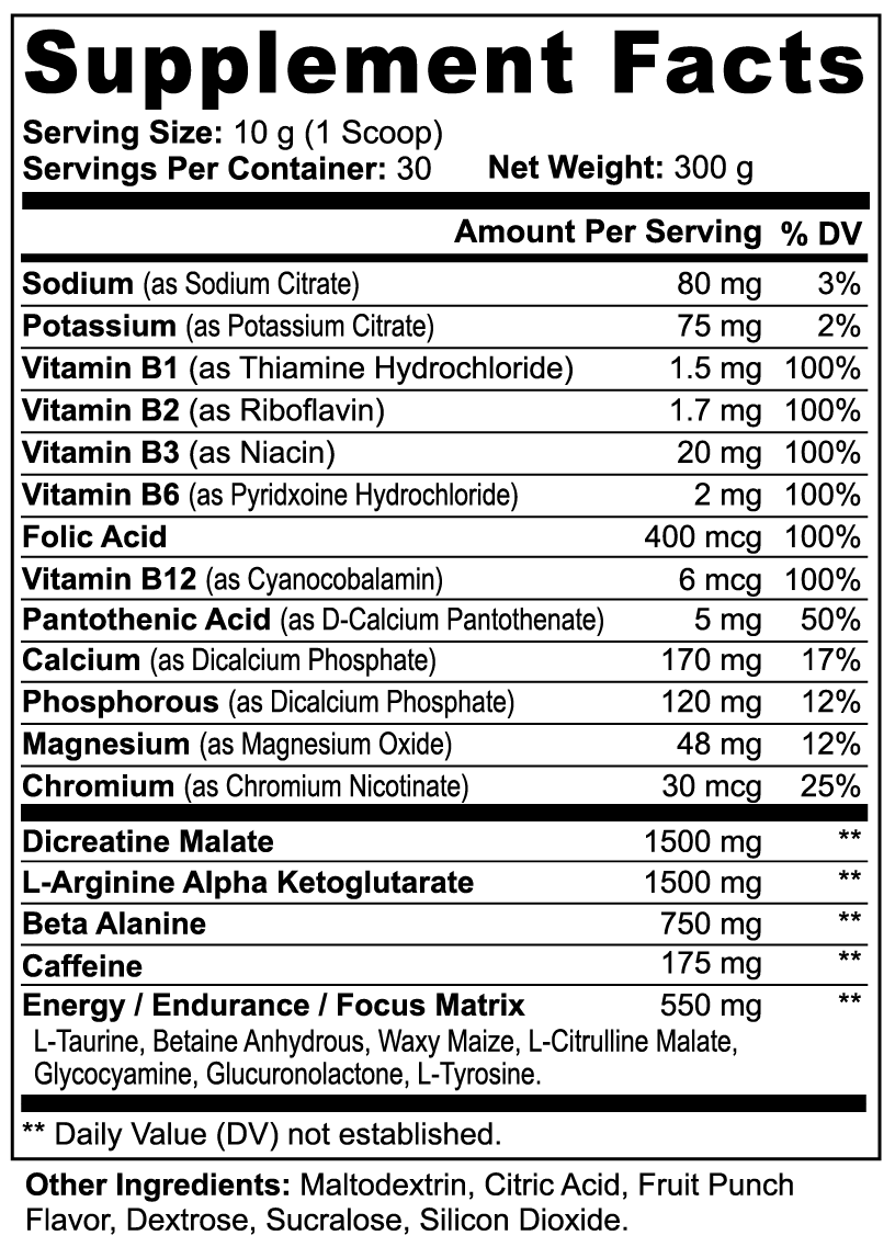 Vascular Surge Pre-Workout Powder (Fruit Punch) 300g